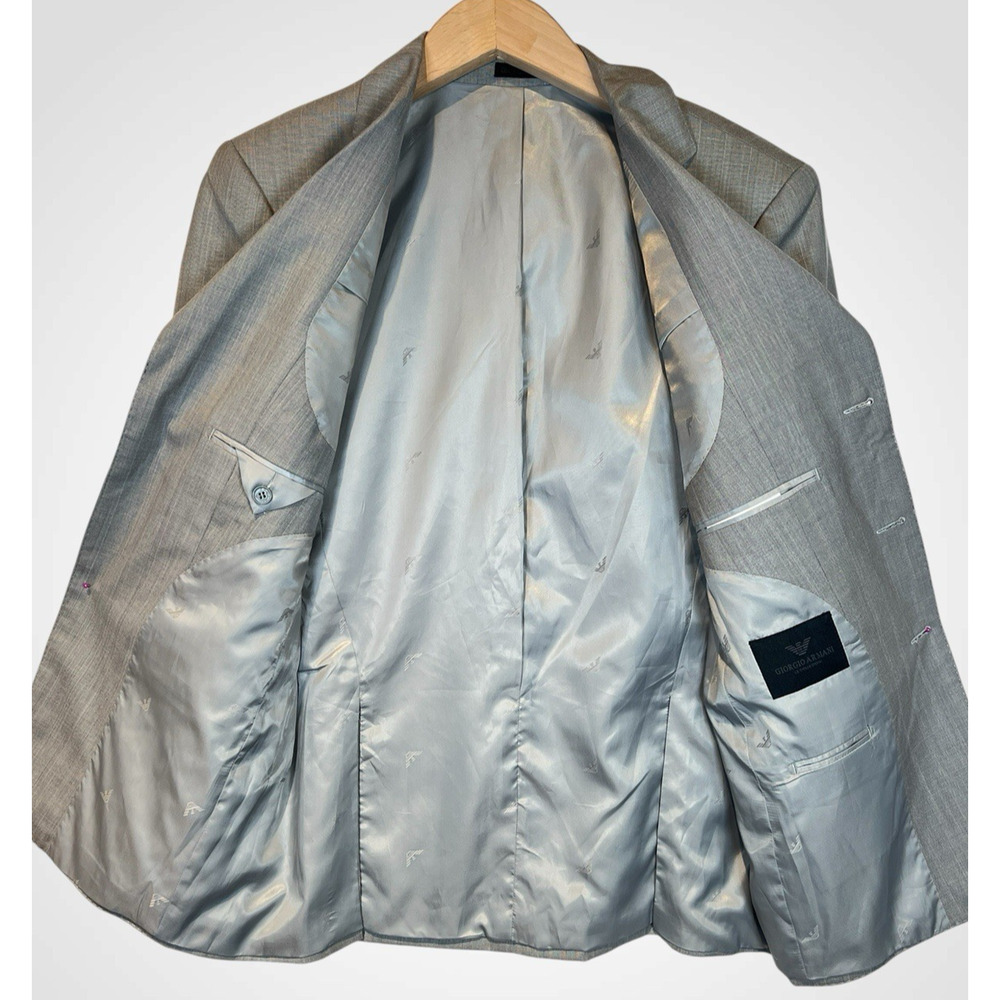 New Giorgio Armani 40R Silver Dove Gray Micro Herringbone Designer Blazer Italy - Picture 13 of 16